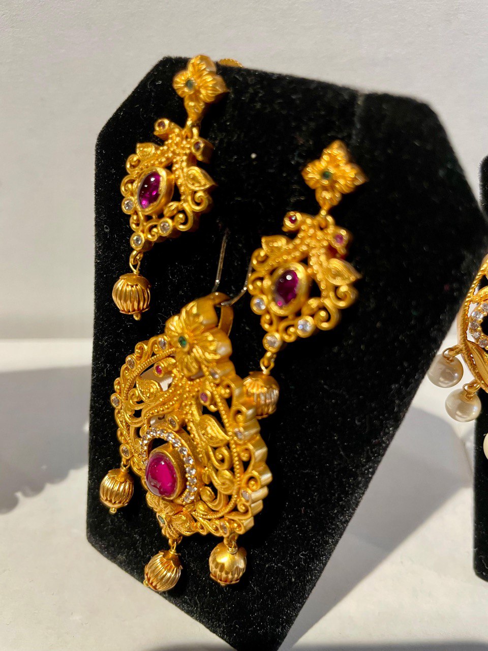 Ruby Pink Gold Plated Ethnic Pendant Set
