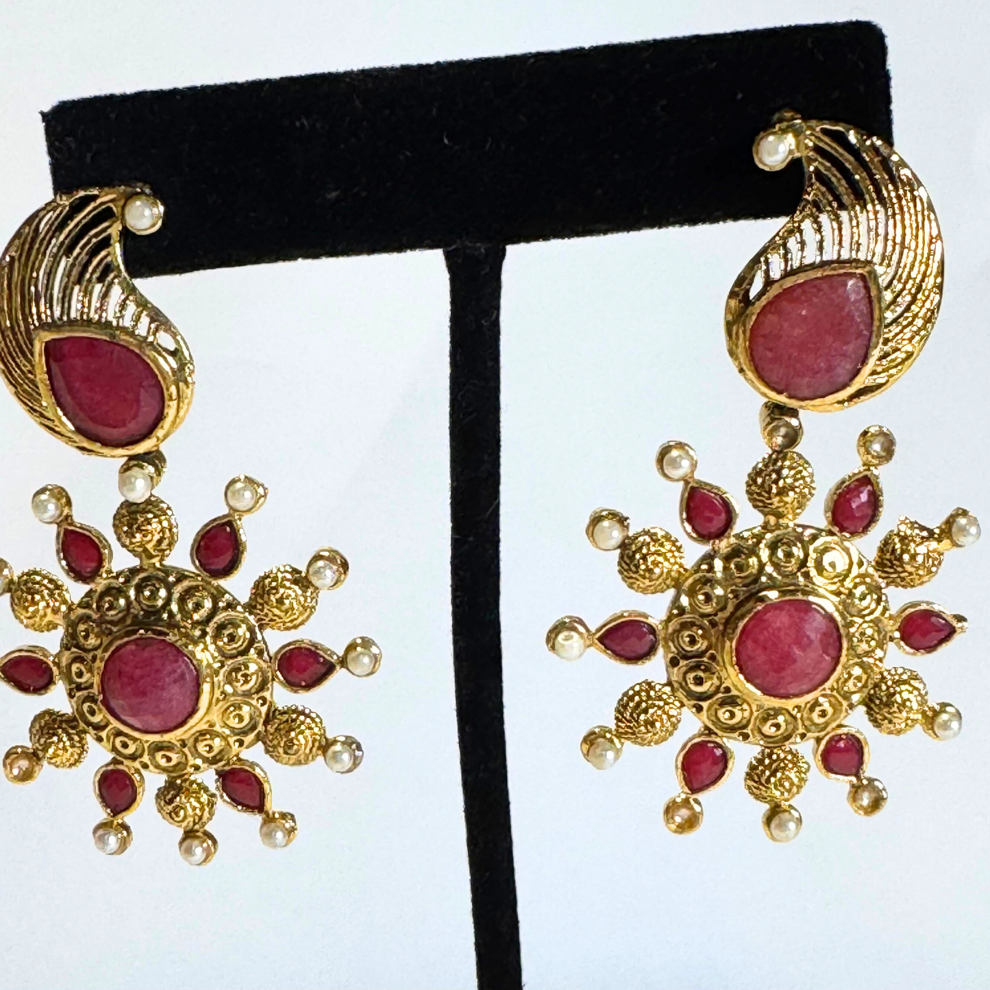 Pink Sunburst Pearl Earrings
