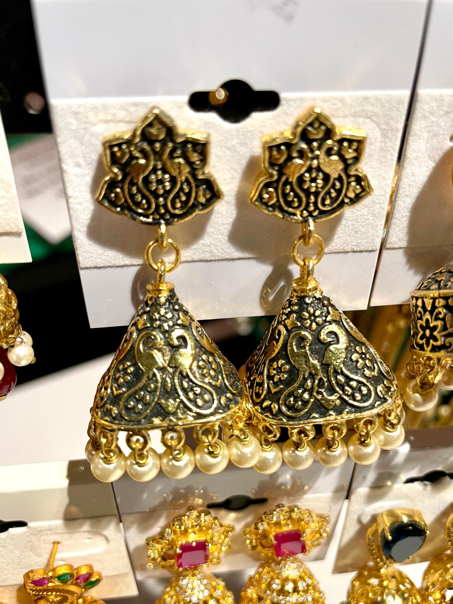 Kundan Drops Crown Ethnic Jhumki Black Brass Jhumki Earring