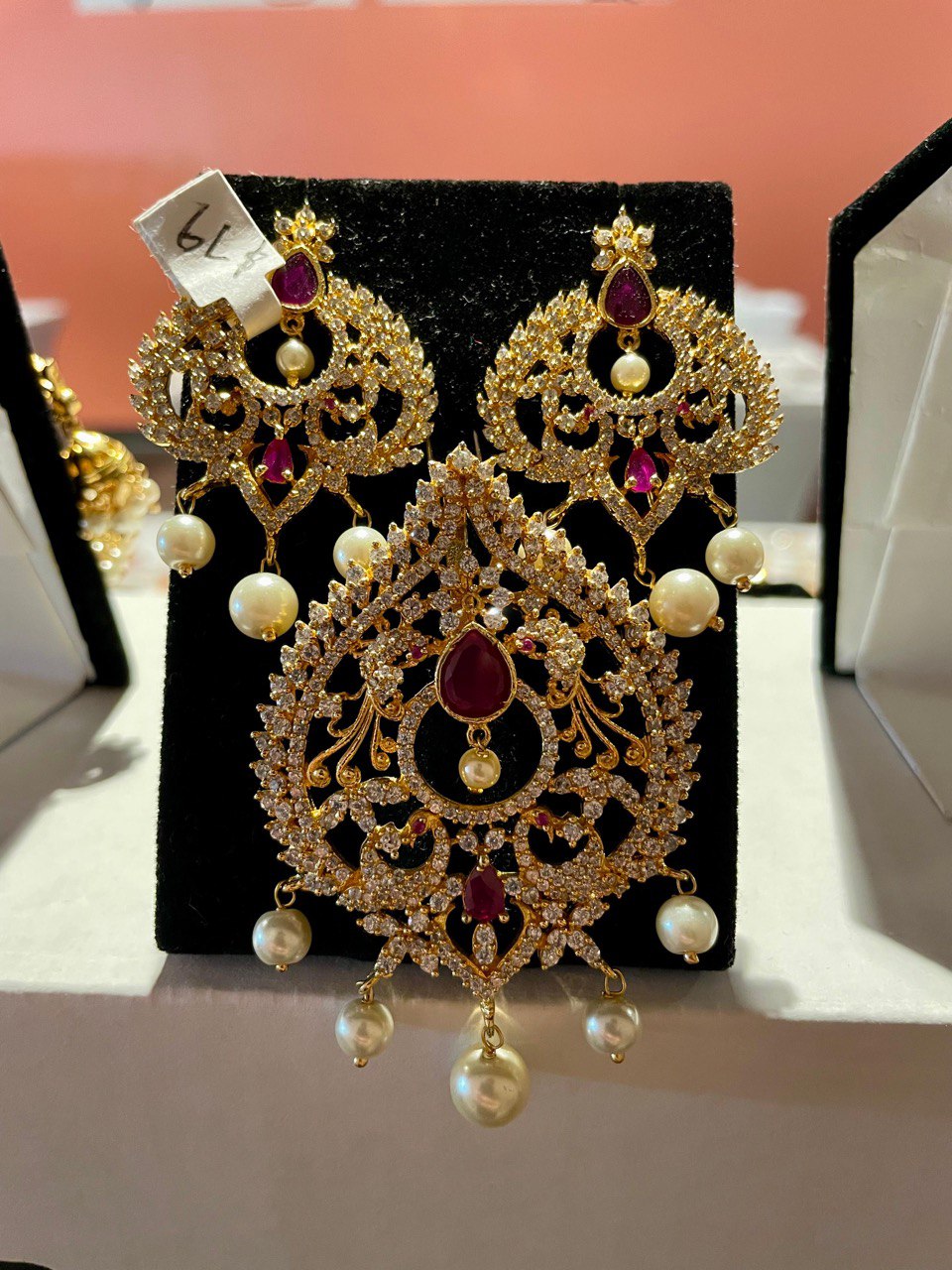 Glorious CZ White Pearl drops With Traditional Pendant Set