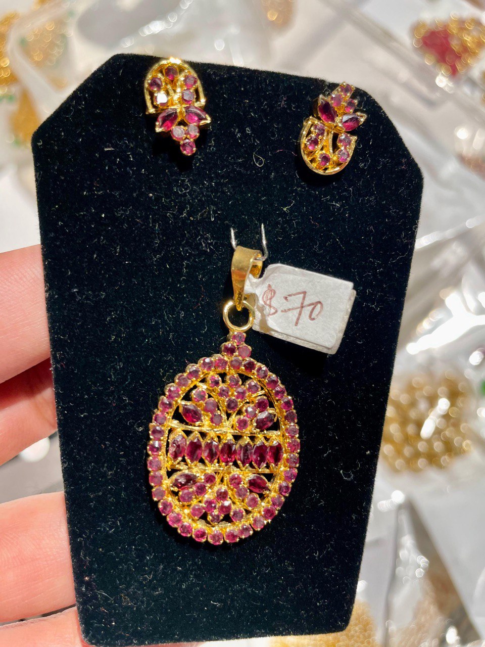 Ruby Semi precious Pendant with Earring set