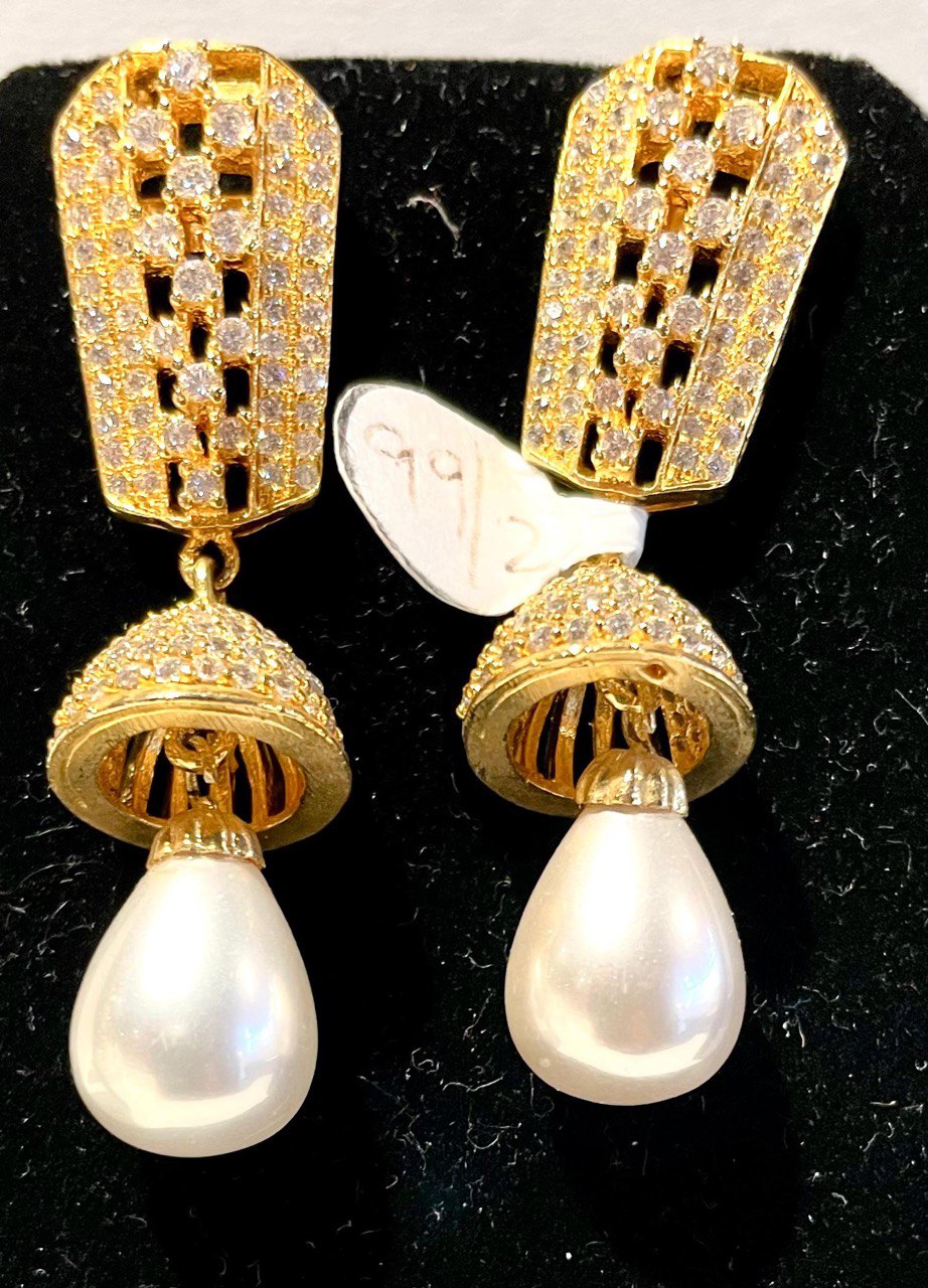 White and Golden Brass Dangle & Drop Earrings