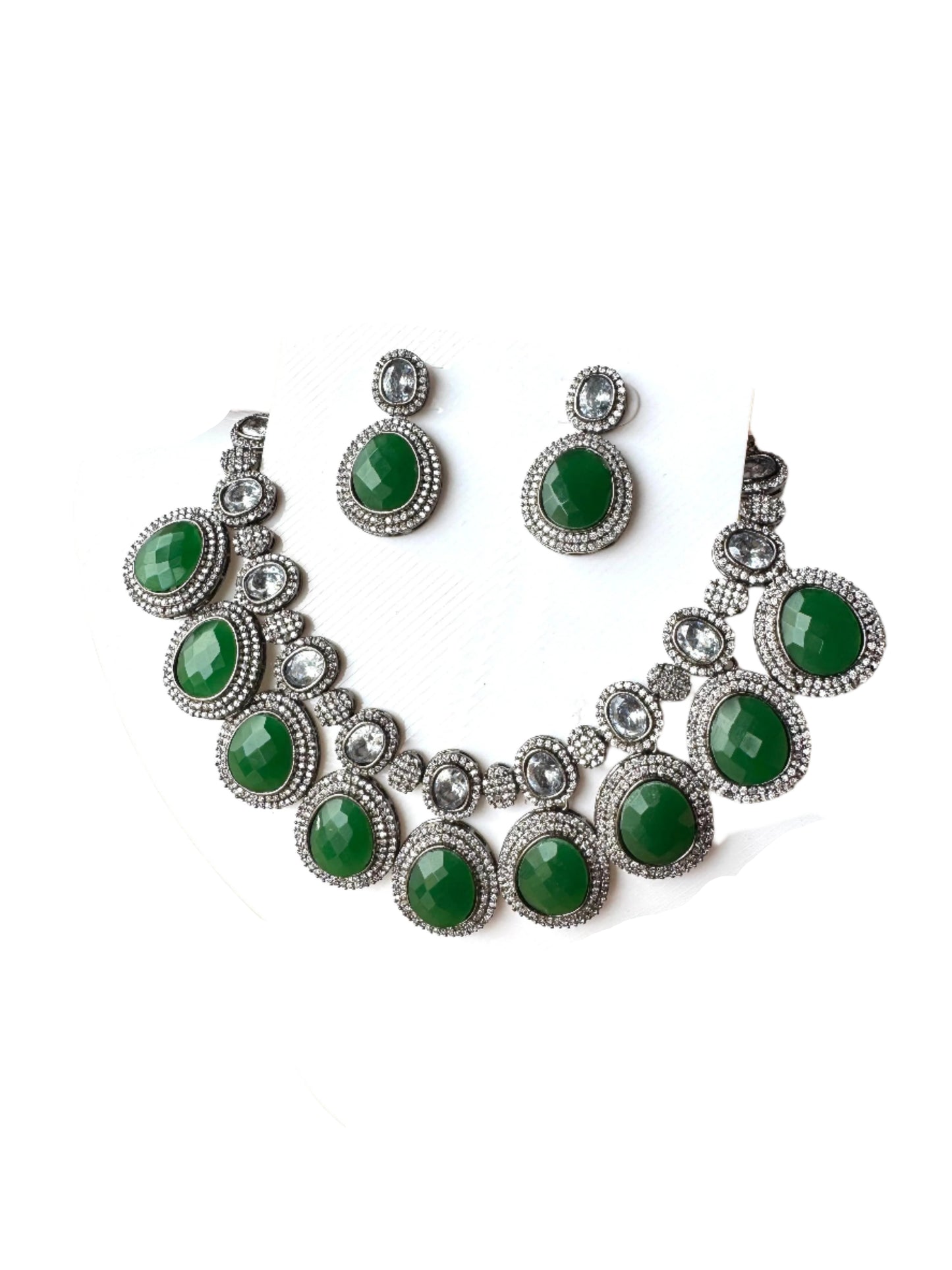 Emerald Glow Oxidized Necklace Set