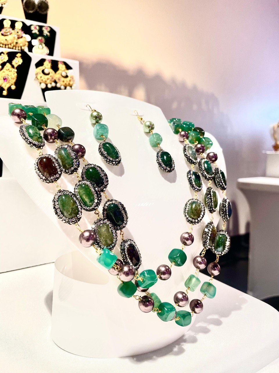 Verdant Elegance Gemstone Necklace Set