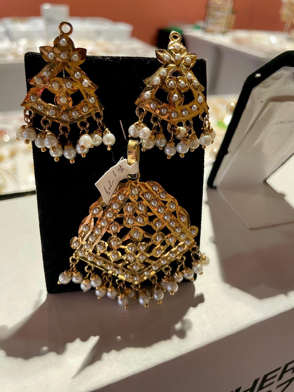 Floral Combo Jhumki Hanging Pearls Drops Pendant Set