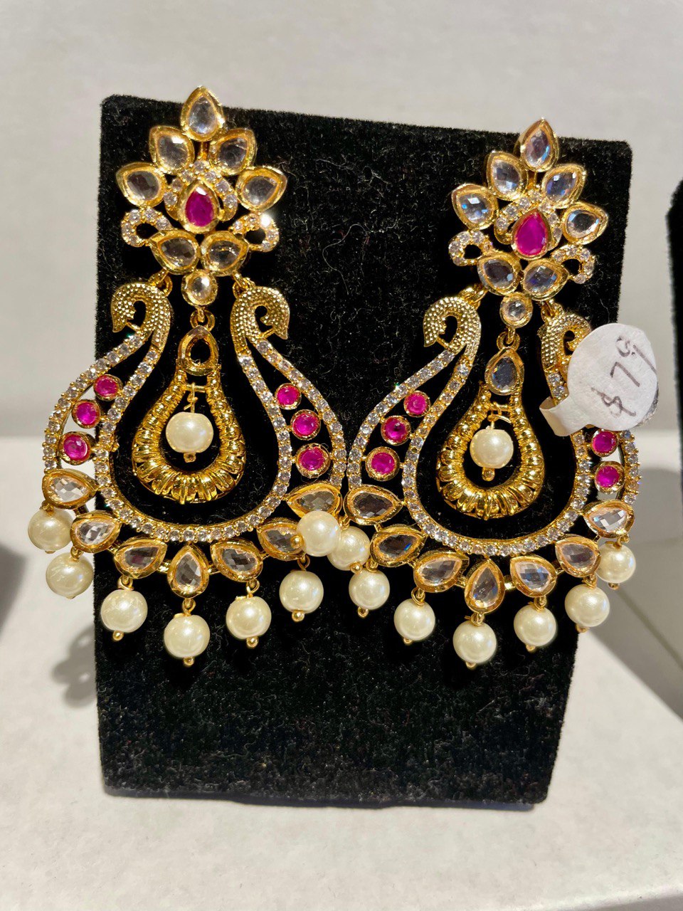 Gold Toned Peacock Design Kempu Chandbali Earrings