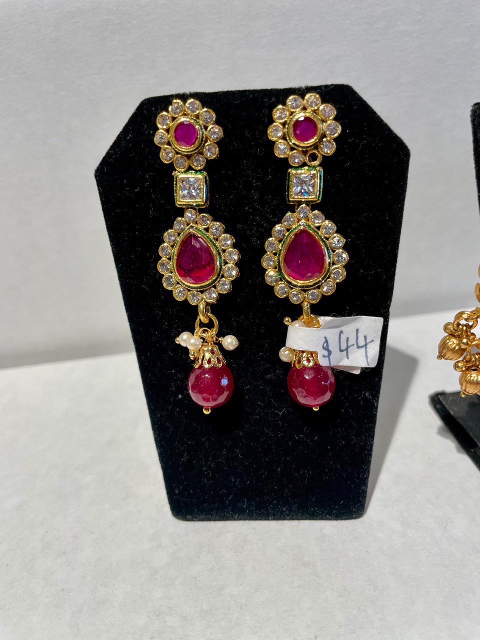 Golden Stones & Red Pearl Light Polki Earring