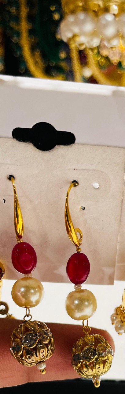 Purple Bead with Pearl Hangings Earrings