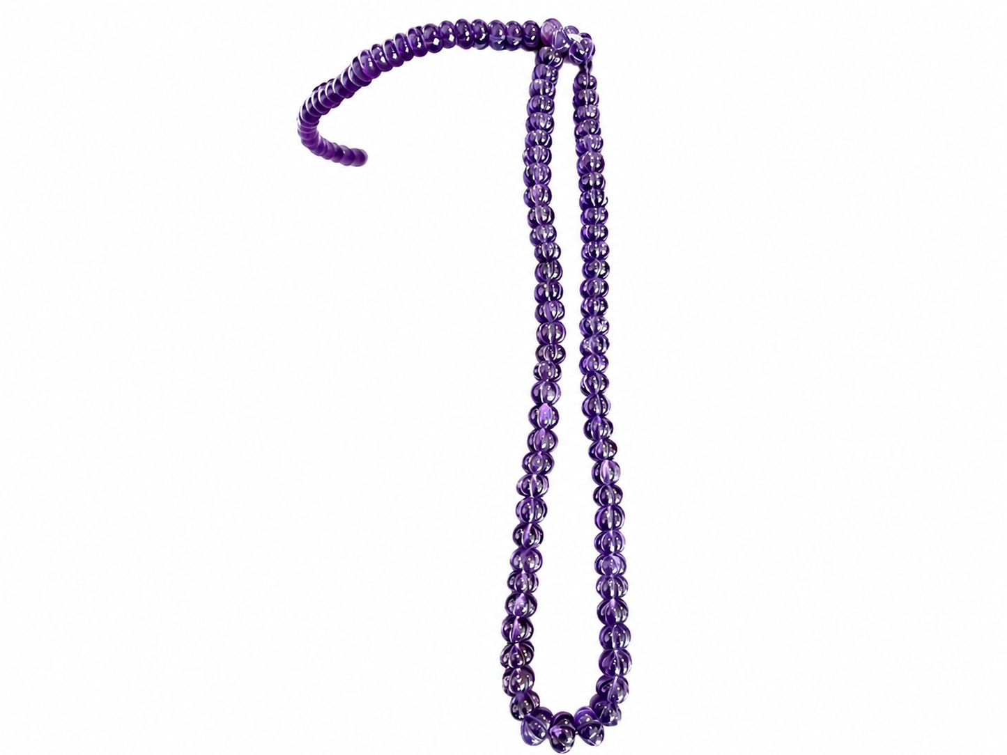 Purple Amethyst Carved Melon Bead Necklace