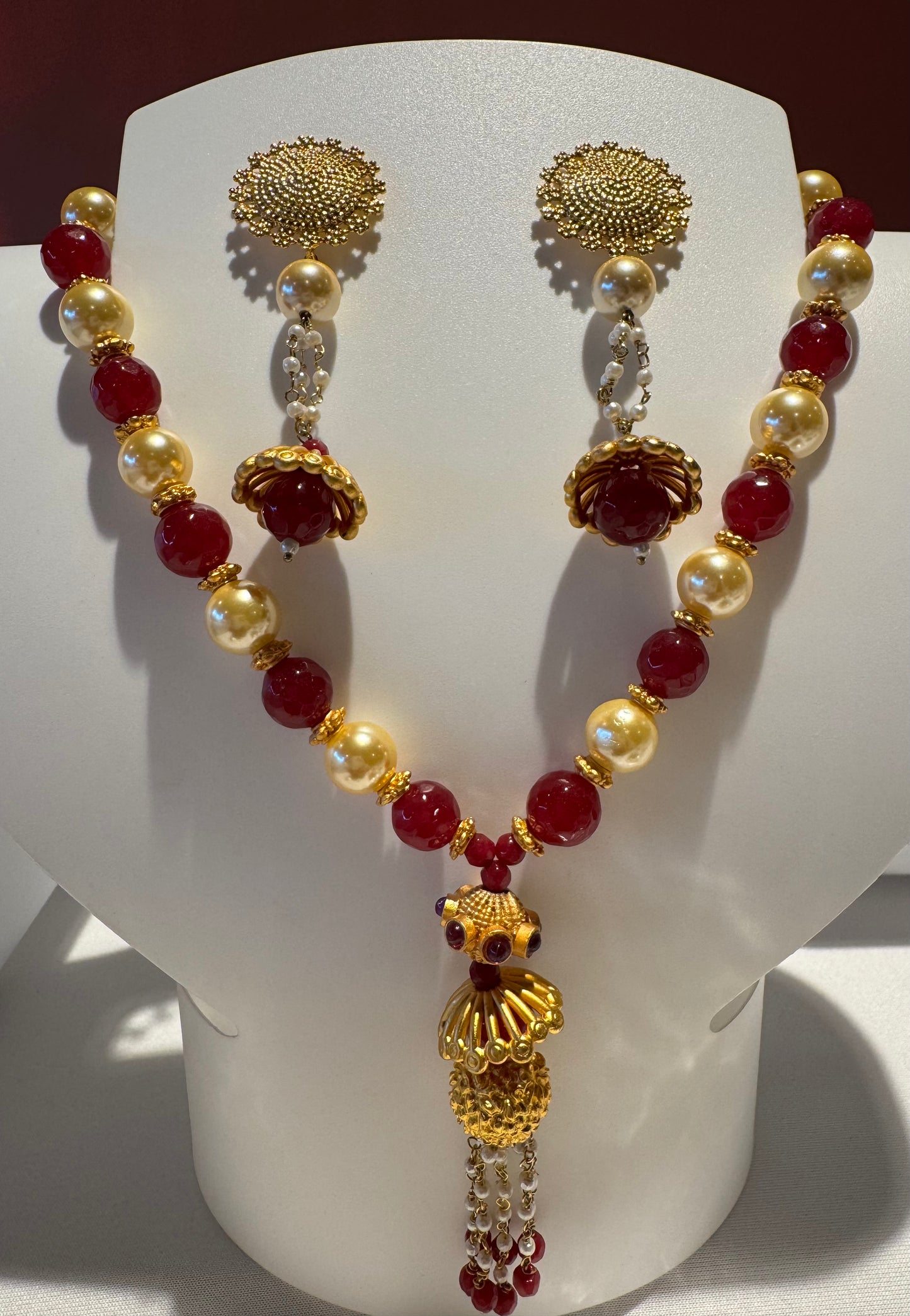 Ruby Pearl Royal Necklace Set