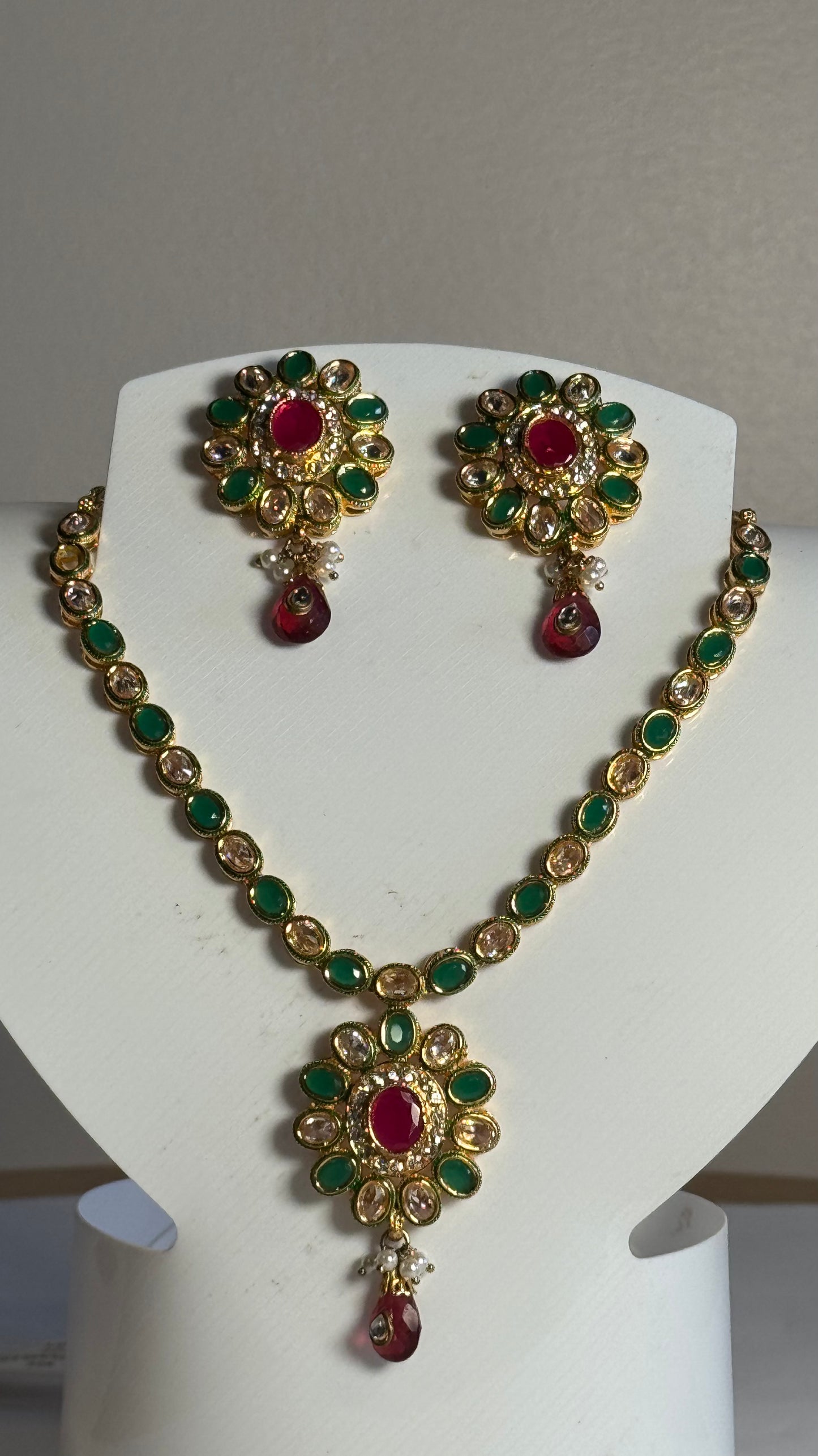Ruby Emerald Drop Necklace Set