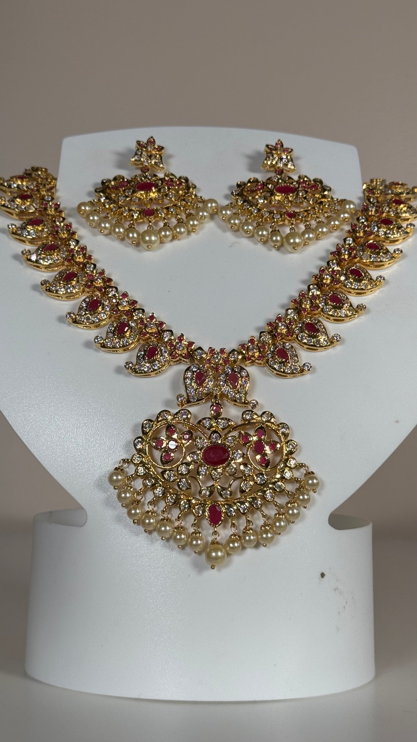 Royal Ruby Pearl Necklace Set