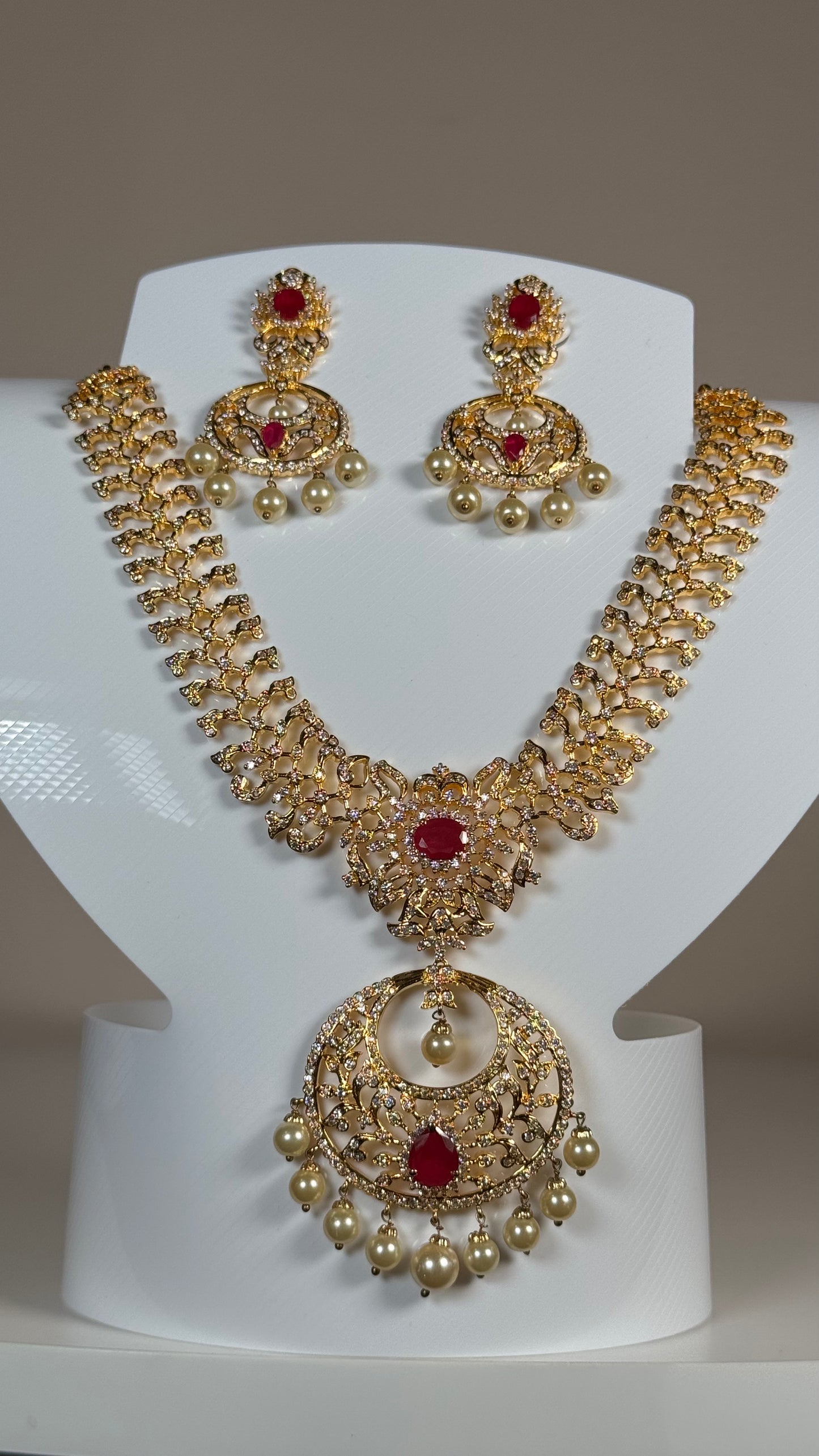 Ruby Pearl Royal Necklace Set