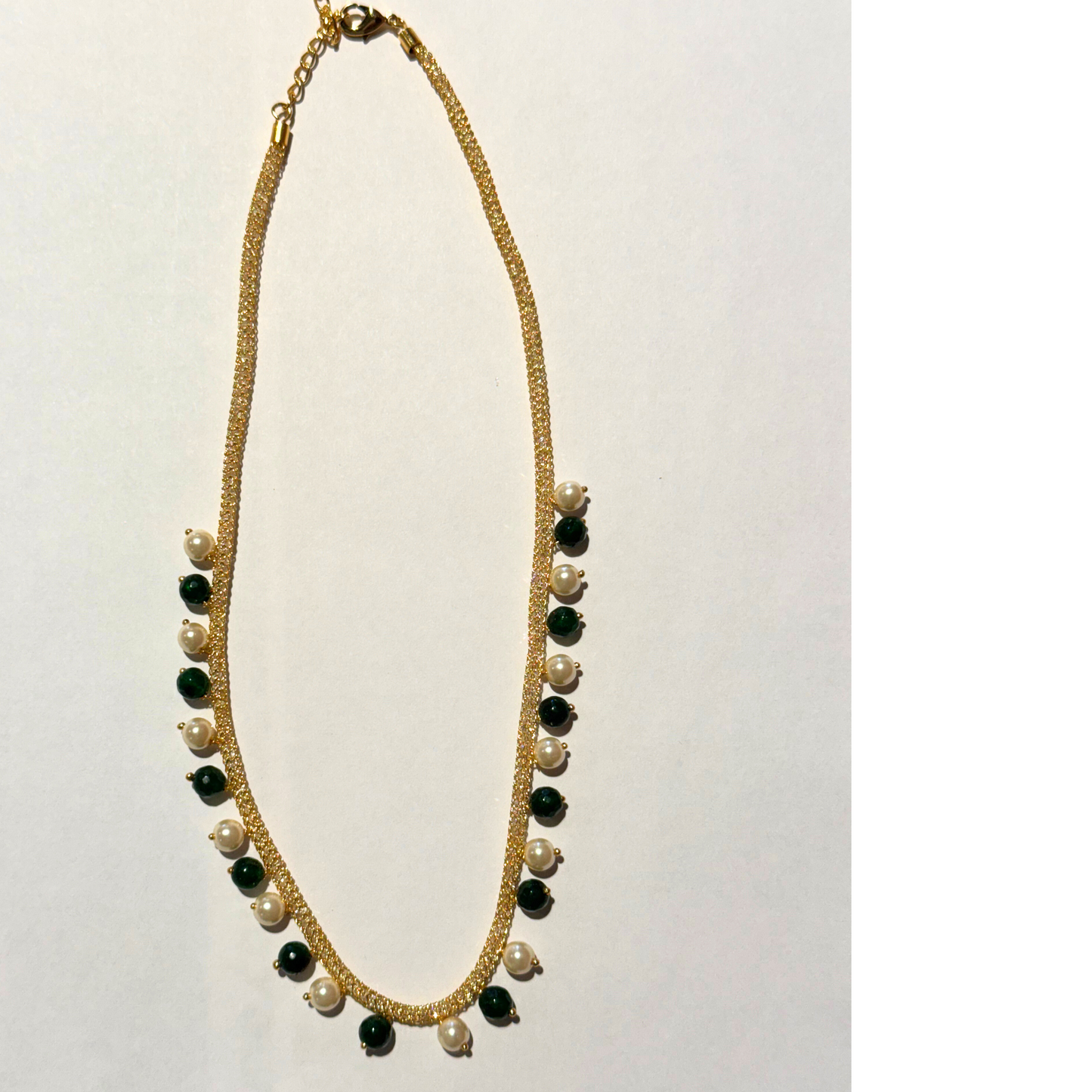 Green Gem Pearl Minimal Necklace