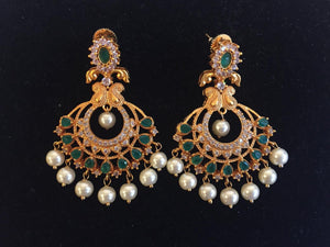 CZ and emerald along with pearl earrings in Matt finish - 9gems