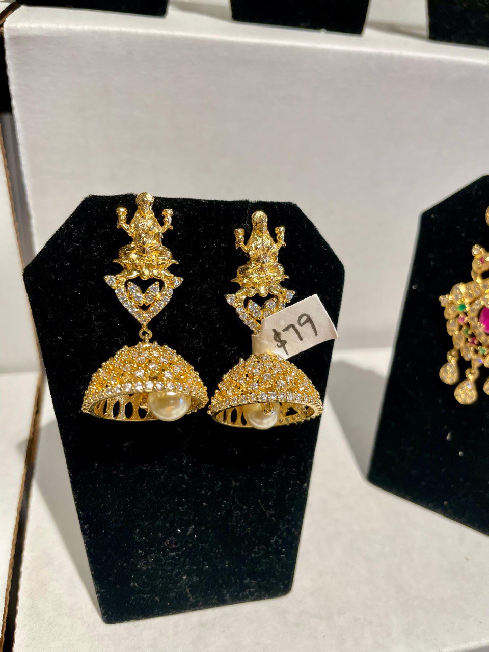 CZ Lakshmi with Pearl Drop Earrings