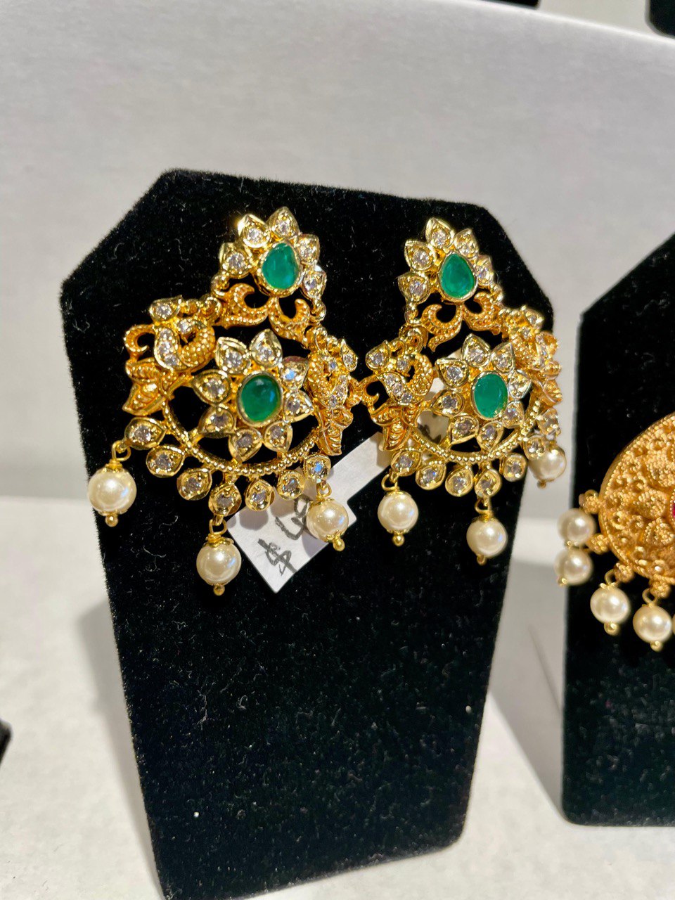 Chandbali Earrings Designs CZ and Emerald Green Stone