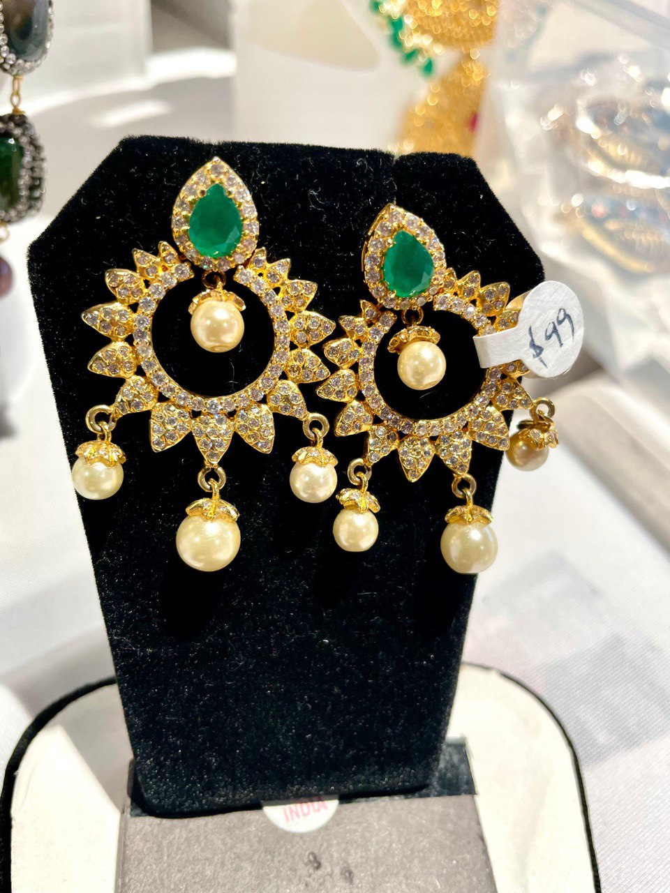 CZ Earrings with Cut Stones & Emerald Stones Studs Model Earrings