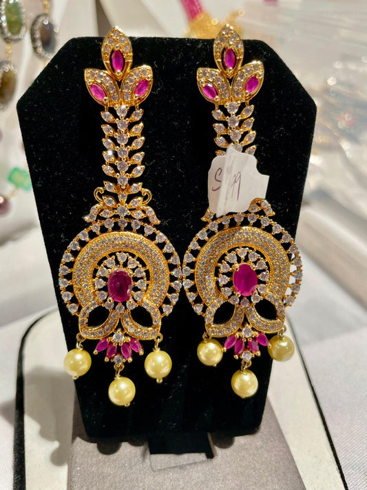 CZ and Ruby long Earrings