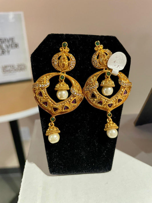 Gold Plated Stylish with Antique Pearl Drop Earring