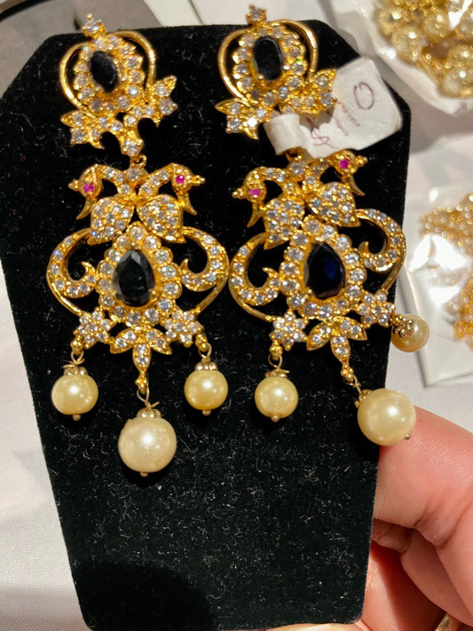 Chandbali earrings designs with cz stones and pearls