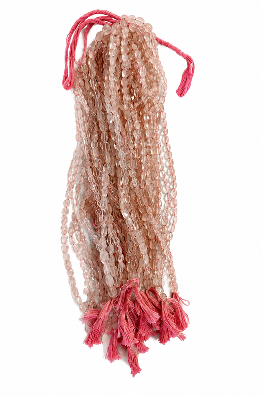 Faceted Pink Morganite Rose Quartz Oval Bead Strands