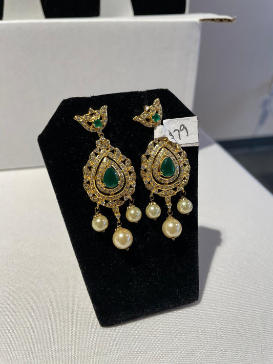 Green Stone Earrings with Pearls