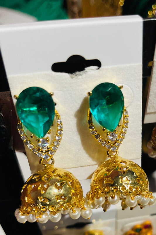 Gold-toned and green contemporary drop earrings