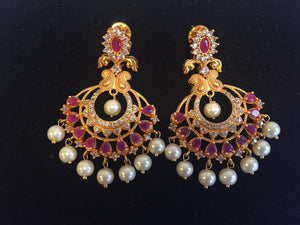 Ruby and CZ earrings along with pearls in Matt finish - 9gems
