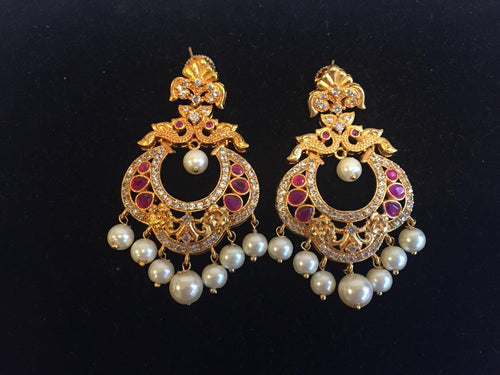 CZ and Ruby along with Pearl Earrings in Matt Finish - 9gems
