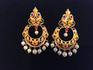 Multi color stone earrings with Pearl in Matt Finish - 9gems